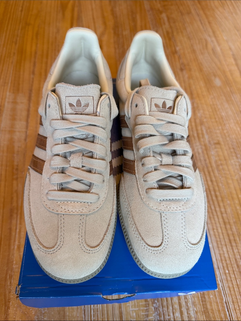 adidas Samba Beige Suede Sneakers with Brown Stripes